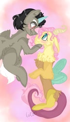 Size: 540x938 | Tagged: safe, artist:cocolove2176, imported from derpibooru, discord, fluttershy, alicorn, draconequus, pony, blushing, boop, discoshy, draconequified, female, flutterequus, flying, grin, looking at each other, male, noseboop, ponified, pony discord, role reversal, shipping, smiling, species swap, stallion, straight