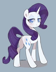 Size: 1075x1381 | Tagged: safe, artist:cherrnichka, artist:cherrnichka2, imported from derpibooru, rarity, pony, unicorn, blue background, butt, cute, dock, female, lidded eyes, looking at you, looking back, looking back at you, mare, plot, simple background, solo