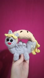 Size: 2304x4096 | Tagged: safe, artist:casquitos kawaii, imported from derpibooru, pegasus, pony, amigurumi, crochet, diy, donut, food, hand, holding, irl, photo, plushie, solo, solo focus