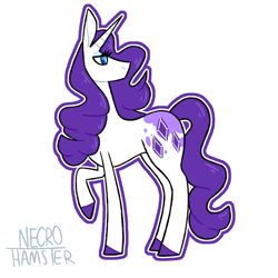 Size: 1280x1280 | Tagged: safe, artist:necro-hamster, imported from derpibooru, part of a set, rarity, pony, unicorn, female, looking back, mare, one hoof raised, outline, raised hoof, redesign, simple background, solo, white background