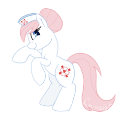 Size: 1024x1024 | Tagged: safe, alternate version, artist:jen-neigh, imported from derpibooru, nurse redheart, earth pony, pony, a flurry of emotions, bipedal, female, hat, looking at you, new cutie mark, rearing, simple background, solo, transparent background, vector