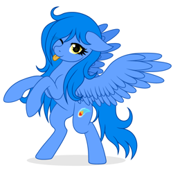 Size: 3498x3432 | Tagged: safe, artist:rioshi, artist:starshade, imported from derpibooru, oc, oc only, oc:blue bolt, pegasus, pony, 2021, :p, ;p, base used, bipedal, cute, female, one eye closed, pegasus oc, rearing, simple background, solo, starry eyes, tongue out, white background, wingding eyes, wings