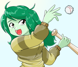 Size: 1480x1280 | Tagged: safe, alternate version, artist:batipin, imported from derpibooru, wallflower blush, equestria girls, ball, baseball, baseball bat, female, multiple variants, open mouth, solo, sports