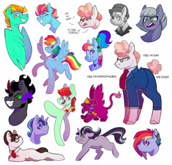 Size: 1280x1229 | Tagged: safe, artist:lockandkeyhyena, imported from derpibooru, apple fritter, candy apples, king sombra, lightning dust, limestone pie, rainbow dash, raven, sphinx (character), starlight glimmer, svengallop, earth pony, pegasus, pony, sphinx, unicorn, alternate hairstyle, alternate timeline, apocalypse dash, apple family member, crystal war timeline, glasses, horn, lying down, mane, megaradash, prone, side view, tail, torn ear, wings