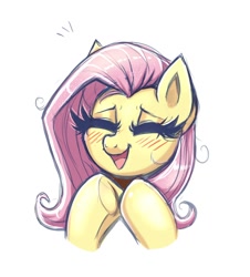 Size: 1248x1378 | Tagged: safe, artist:confetticakez, imported from derpibooru, fluttershy, pegasus, pony, blushing, cute, daaaaaaaaaaaw, eyes closed, happy, open mouth, shyabetes, sketch, smiling, solo, stray strand, sweet dreams fuel