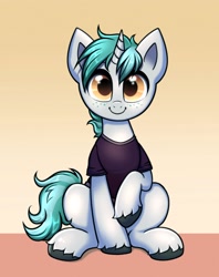 Size: 2378x3000 | Tagged: safe, artist:confetticakez, imported from derpibooru, imported from ponybooru, oc, oc only, pony, unicorn, clothes, freckles, looking at you, shirt, smiling, solo