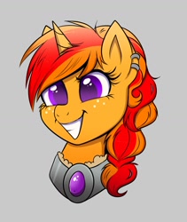 Size: 1088x1291 | Tagged: safe, artist:confetticakez, imported from derpibooru, oc, oc only, pony, unicorn, ear piercing, earring, freckles, grin, happy, jewelry, piercing, smiling, solo