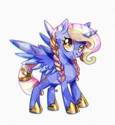 Size: 1106x1200 | Tagged: safe, artist:rottengotika, imported from derpibooru, oc, oc only, oc:platinum band, alicorn, crystal pony, pony, alicorn oc, chromatic aberration, crystal alicorn, female, horn, mare, simple background, solo, white background, wings