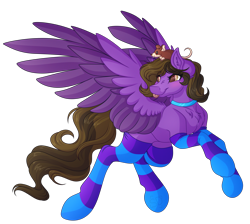 Size: 4242x3804 | Tagged: safe, artist:amazing-artsong, imported from derpibooru, oc, oc only, oc:hannah rainboom, mouse, pegasus, pony, absurd resolution, clothes, female, mare, simple background, socks, solo, striped socks, tongue out, transparent background, two toned wings, wings