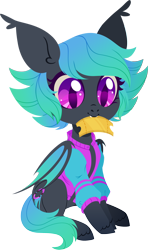Size: 1478x2500 | Tagged: safe, artist:belka-sempai, imported from derpibooru, oc, oc only, oc:moondrive, bat pony, pony, cute, female, mascot, mouth hold, ocbetes, rubronycon, simple background, solo, ticket, transparent background