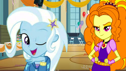 Size: 2500x1406 | Tagged: safe, artist:ktd1993, imported from derpibooru, adagio dazzle, trixie, equestria girls, female, lesbian, shipping, triagio