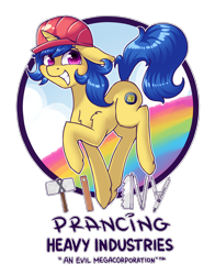 Size: 1976x2520 | Tagged: safe, artist:dsp2003, imported from derpibooru, oc, oc only, unicorn, commission, compass, grin, hard hat, logo, looking at you, male, mallet, rainbow, ruler, saw, simple background, smiling, transparent background