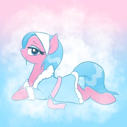 Size: 2048x2048 | Tagged: safe, artist:pfeffaroo, imported from derpibooru, aloe, earth pony, pony, bathrobe, clothes, female, headband, high res, lidded eyes, looking at you, lying down, mare, profile, prone, robe, smiling, solo, steam