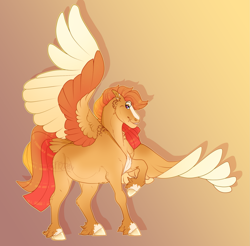 Size: 1831x1800 | Tagged: safe, artist:seffiron, imported from derpibooru, oc, oc only, oc:fire dancer, pegasus, pony, colored wings, female, magical lesbian spawn, mare, multicolored wings, offspring, parent:applejack, parent:rainbow dash, parents:appledash, solo, wings