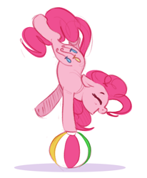 Size: 796x966 | Tagged: safe, pinkie pie, earth pony, pony, balancing, ball, beach ball, eyes closed, open mouth, simple background, white background