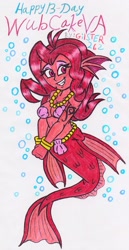 Size: 1166x2260 | Tagged: safe, artist:gilster262, imported from derpibooru, oc, oc only, oc:mezma, mermaid, siren, female, smiling, solo, traditional art