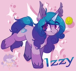 Size: 1993x1857 | Tagged: safe, artist:drawtheuniverse, imported from derpibooru, izzy moonbow, pony, unicorn, chest fluff, female, g5, izzy's tennis ball, mare, solo, tennis ball