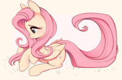 Size: 1280x841 | Tagged: safe, artist:dammmnation, imported from derpibooru, fluttershy, pegasus, pony, cute, female, lying down, mare, profile, prone, shyabetes, solo