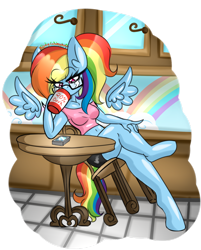 Size: 1280x1595 | Tagged: safe, artist:ladylullabystar, imported from derpibooru, rainbow dash, anthro, pegasus, unguligrade anthro, cellphone, clothes, egghead, egghead dash, floating wings, phone, sexy, shirt, shorts, solo, stupid sexy rainbow dash, wings