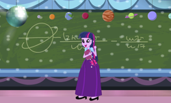 Size: 1280x768 | Tagged: safe, artist:brightstar40k, edit, edited screencap, imported from derpibooru, screencap, twilight sparkle, alicorn, human, equestria girls, book, chalkboard, clothes, humanized, long skirt, skirt, solo, twilight sparkle (alicorn)