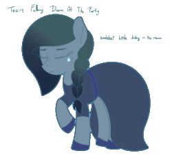 Size: 1840x1758 | Tagged: safe, artist:dyonys, imported from derpibooru, oc, oc:lucky brush, earth pony, pony, alternate hairstyle, animated, braid, clothes, crying, different color palette, different hairstyle, freckles, raised hoof, text