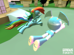 Size: 2048x1536 | Tagged: safe, artist:gradiusfanatic, imported from derpibooru, rainbow dash, pegasus, pony, robot, 3d, crossover, female, gmod, jenny wakeman, my life as a teenage robot