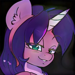 Size: 1024x1024 | Tagged: safe, artist:thisponydoesnotexist, imported from derpibooru, pony, ai content, ai generated, bust, generator:thisponydoesnotexist, horn, looking at you, neural network, portrait, solo