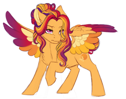 Size: 1024x801 | Tagged: safe, artist:azure-art-wave, imported from derpibooru, oc, oc only, oc:evening harvest, pegasus, pony, colored wings, female, magical lesbian spawn, mare, multicolored wings, offspring, parent:applejack, parent:rainbow dash, parents:appledash, simple background, solo, transparent background, wings