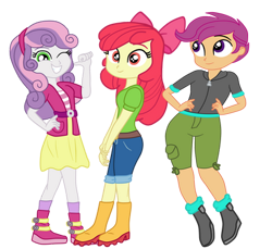 Size: 400x367 | Tagged: safe, artist:gmaplay, imported from derpibooru, apple bloom, scootaloo, sweetie belle, equestria girls, cutie mark crusaders, simple background, transparent background, trio