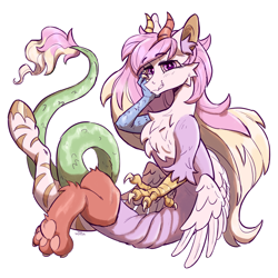 Size: 4000x4000 | Tagged: safe, artist:kotya, imported from derpibooru, princess celestia, draconequus, celestequus, claws, draconequified, horns, looking at you, paw pads, paws, simple background, species swap, underpaw, wings