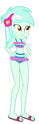 Size: 1102x3500 | Tagged: safe, artist:gmaplay, imported from derpibooru, lyra heartstrings, equestria girls, equestria girls series, spring breakdown, spoiler:eqg series (season 2), clothes, feet, female, hand on hip, hands on hip, lyra heartstrings swimsuit, sandals, simple background, solo, striped swimsuit, swimsuit, teeth, transparent background, vector