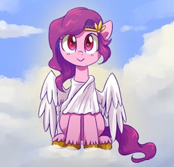 Size: 1188x1140 | Tagged: safe, artist:ce2438, imported from derpibooru, pipp petals, pegasus, pony, adorapipp, cloud, cute, female, g5, looking at you, mare, pipp, red eyes, red-eyed pipp, sitting, sky, solo, unshorn fetlocks