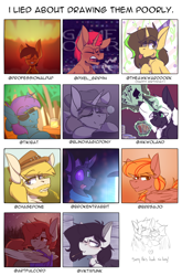 Size: 898x1361 | Tagged: safe, artist:kirbirb, artist:kirbrb, imported from derpibooru, oc, oc:artfulcord, oc:arucordu, oc:awkward dork, oc:chase, oc:lava plume, oc:letter sent, oc:nethlarion, oc:pixel grip, oc:puppy, oc:scarlett lane, oc:snaggletooth, oc:stardust, oc:tah'ruk, oc:writer's block, bat pony, changeling, earth pony, pegasus, pony, unicorn, angry, bug zapper, explosion, freckles, game over, hat, heterochromia, party hat, poker, relaxing, royal flush, sleeping, sunglasses