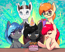 Size: 2000x1600 | Tagged: safe, artist:mrscroup, imported from derpibooru, oc, oc only, oc:scroupy, earth pony, pegasus, pony, unicorn, birthday