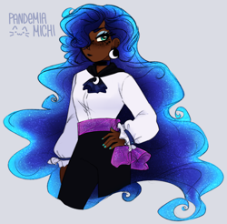 Size: 1530x1508 | Tagged: safe, artist:pandemiamichi, imported from derpibooru, princess luna, human, clothes, dark skin, humanized, shirt, solo