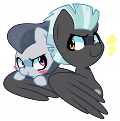Size: 1860x1875 | Tagged: safe, artist:kindakismet, imported from derpibooru, rumble, thunderlane, pegasus, pony, blush sticker, blushing, brothers, colt, cute, duo, emanata, feathered wings, hug, male, siblings, simple background, stallion, white background, winghug, wings