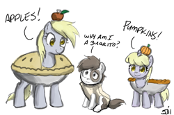 Size: 900x598 | Tagged: safe, artist:johnjoseco, edit, imported from derpibooru, derpy hooves, dinky hooves, pipsqueak, earth pony, pegasus, pony, unicorn, adobe imageready, apple, apple costume, apple pie costume, burrito, burrito costume, clothes, colt, costume, cute, derpabetes, dinkabetes, female, filly, food, food costume, g4, male, mare, mother and child, mother and daughter, pie, pie costume, pipsad, pumpkin, pumpkin costume, pumpkin pie costume, sad, sadorable, simple background, trio, white background