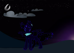 Size: 2275x1628 | Tagged: safe, artist:caramelbolt24, imported from derpibooru, oc, oc only, bat pony, pony, bat pony oc, bat wings, cloud, crescent moon, moon, outdoors, solo, wings