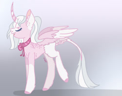 Size: 2074x1628 | Tagged: safe, artist:caramelbolt24, imported from derpibooru, oc, oc only, alicorn, pony, alicorn oc, clothes, colored hooves, ear fluff, eyes closed, female, gradient background, horn, mare, reference sheet, scarf, signature, solo, two toned wings, wings