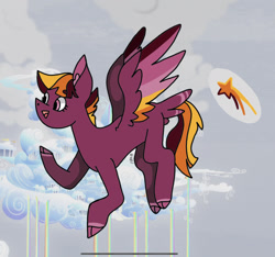 Size: 1780x1668 | Tagged: safe, artist:caramelbolt24, imported from derpibooru, oc, oc only, pegasus, pony, cloud, cloven hooves, ear fluff, flying, outdoors, pegasus oc, solo, wings