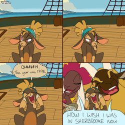 Size: 1600x1600 | Tagged: safe, artist:goat train, imported from derpibooru, shanty (tfh), goat, them's fightin' herds, 4 panel comic, comic, community related, ship, singing