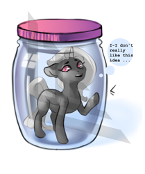 Size: 1600x1915 | Tagged: safe, alternate version, artist:bilistytheles, artist:charlot, imported from derpibooru, oc, oc only, pony, unicorn, alternate character, commission, do not want, horn, jar, lewd container meme, solo, thought bubble, unicorn oc, your character here