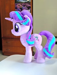 Size: 768x1024 | Tagged: safe, artist:nekokevin, imported from derpibooru, imported from ponybooru, starlight glimmer, pony, unicorn, series:nekokevin's glimmy, female, irl, mare, photo, plushie, side view, smiling, solo, table