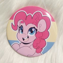 Size: 794x794 | Tagged: safe, artist:partylikeanartist, imported from derpibooru, pinkie pie, earth pony, pony, craft, etsy, female, irl, mare, merchandise, pansexual, pansexual pride flag, photo, pin, pride, pride flag, solo