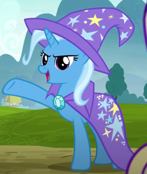 Size: 1250x1480 | Tagged: safe, imported from derpibooru, screencap, princess cadance, trixie, unicorn, road to friendship, cape, clothes, female, gem, hat, mare, open mouth, raised hoof