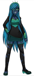 Size: 1648x3600 | Tagged: source needed, safe, artist:artemis-polara, imported from derpibooru, queen chrysalis, equestria girls, clothes, equestria girls-ified, glasses, jewelry, shirt, shoes, simple background, skirt, smiling, socks, solo, stockings, thigh highs, tiara, transparent background