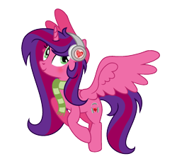 Size: 1369x1249 | Tagged: safe, artist:darbypop1, imported from derpibooru, oc, oc only, oc:alyssa rice, alicorn, pony, clothes, female, headphones, mare, scarf, simple background, solo, transparent background