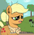 Size: 1053x1081 | Tagged: safe, artist:ponerino, imported from derpibooru, applejack, oc, oc:filly anon, earth pony, pony, apple, apple tree, boop, colored, dialogue, digital art, female, filly, frown, hair bun, lidded eyes, mare, meme, messy mane, older, older applejack, open mouth, parody, self-boop, tired, tree
