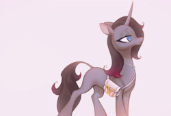 Size: 2100x1428 | Tagged: safe, artist:mirroredsea, imported from derpibooru, oleander, them's fightin' herds, community related, female, horn, jewelry, leonine tail, necklace, oleander (tfh), purse, simple background, solo, white background