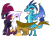 Size: 2765x1984 | Tagged: safe, alternate version, artist:davidsfire, artist:melisareb, artist:peachspices, edit, imported from derpibooru, fizzlepop berrytwist, gilda, princess ember, tempest shadow, dragon, griffon, pony, unicorn, griffon the brush off, my little pony: the movie, .svg available, bedroom eyes, cloak, clothes, female, inkscape, looking at you, mare, scarf, show accurate, simple background, transparent background, trio, trio female, tsundere, vector, waifu